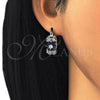 Rhodium Plated Small Hoop, Flower and Leaf Design, with Sapphire Blue and White Cubic Zirconia, Polished, Rhodium Finish, 02.210.0272.7.15