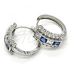 Rhodium Plated Huggie Hoop, with Sapphire Blue and White Cubic Zirconia, Polished, Rhodium Finish, 02.267.0014.7.20