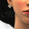 Oro Laminado Earring and Pendant Adult Set, Gold Filled Style Flower Design, with Amethyst Crystal, Polished, Golden Finish, 10.160.0098.1