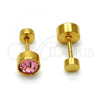 Stainless Steel Stud Earring, with Light Rhodolite Crystal, Polished, Golden Finish, 02.271.0008.10