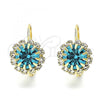 Oro Laminado Leverback Earring, Gold Filled Style Flower Design, with Aquamarine and White Cubic Zirconia, Polished, Golden Finish, 5.125.009