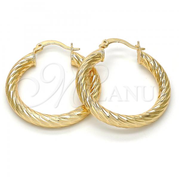 Oro Laminado Medium Hoop, Gold Filled Style Hollow Design, Diamond Cutting Finish, Golden Finish, 5.139.010.30