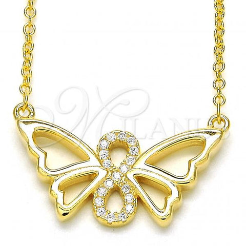 Sterling Silver Pendant Necklace, Butterfly and Infinite Design, with White Cubic Zirconia, Polished, Golden Finish, 04.336.0086.2.16
