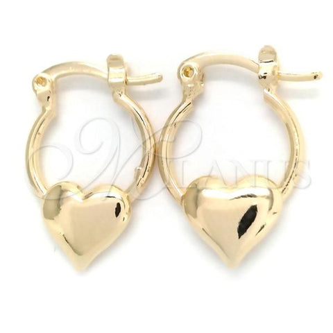 Oro Laminado Small Hoop, Gold Filled Style Heart Design, Polished, Golden Finish, 02.58.0055.12