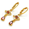 Oro Laminado Long Earring, Gold Filled Style Teardrop Design, with Garnet and White Cubic Zirconia, Polished, Golden Finish, 02.206.0025