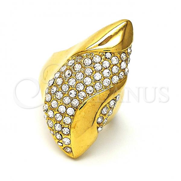 Oro Laminado Multi Stone Ring, Gold Filled Style Cluster Design, with White Crystal, Polished, Golden Finish, 01.118.0019.07 (Size 7)