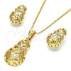 Oro Laminado Earring and Pendant Adult Set, Gold Filled Style with White Crystal, Polished, Golden Finish, 10.160.0094