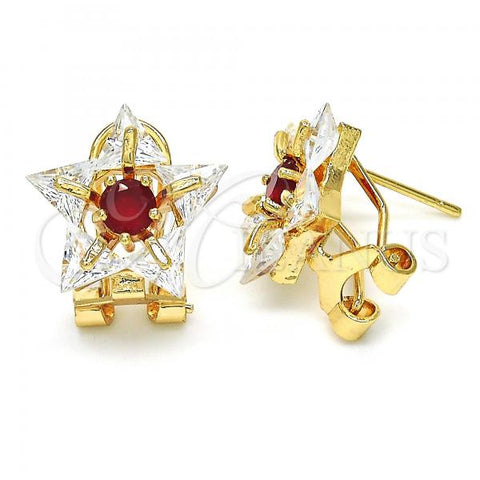 Oro Laminado Stud Earring, Gold Filled Style Star Design, with Ruby and White Cubic Zirconia, Polished, Golden Finish, 02.217.0082.1 *PROMO*