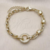 Oro Laminado Fancy Bracelet, Gold Filled Style Mariner and Puff Mariner Design, with White Micro Pave, Polished, Golden Finish, 03.213.0387.07