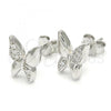 Sterling Silver Stud Earring, Butterfly Design, with White Micro Pave, Polished, Rhodium Finish, 02.336.0067