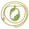 Oro Laminado Pendant Necklace, Gold Filled Style Teardrop Design, with Green Cubic Zirconia and White Crystal, Polished, Golden Finish, 04.156.0184.20