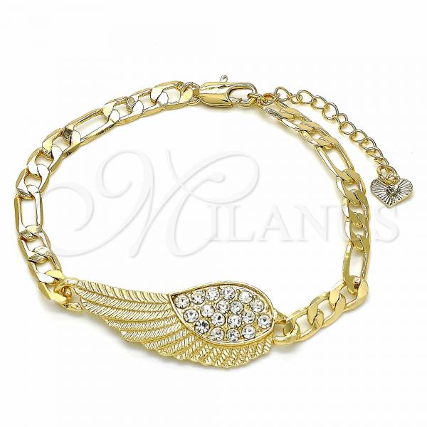 Oro Laminado Fancy Bracelet, Gold Filled Style with White Crystal, Polished, Golden Finish, 03.351.0057.07