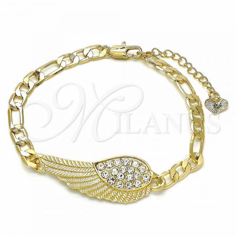 Oro Laminado Fancy Bracelet, Gold Filled Style with White Crystal, Polished, Golden Finish, 03.351.0057.07