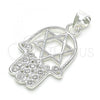 Sterling Silver Fancy Pendant, Hand of God and Star of David Design, with White Cubic Zirconia, Polished,, 05.398.0021