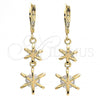 Oro Laminado Long Earring, Gold Filled Style Star Design, with White Cubic Zirconia, Polished, Golden Finish, 02.65.2517