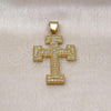 Oro Laminado Religious Pendant, Gold Filled Style Cross Design, with White Cubic Zirconia, Polished, Golden Finish, 05.342.0220