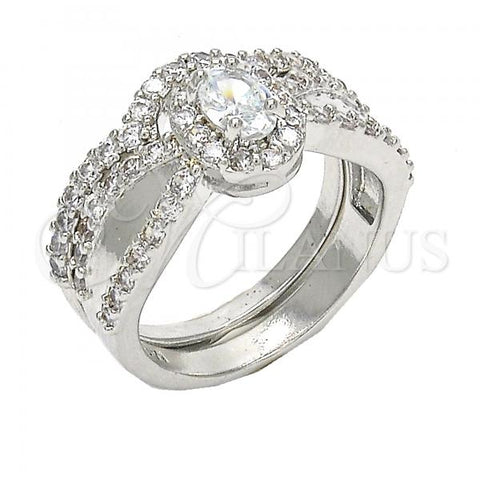 Oro Laminado Wedding Ring, Gold Filled Style Duo Design, with White Cubic Zirconia, Polished, Rhodium Finish, 01.284.0029.1.08 (Size 8)