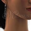 Rhodium Plated Long Earring, Leaf Design, with Amethyst and White Cubic Zirconia, Polished, Rhodium Finish, 02.205.0056.8