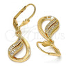 Oro Laminado Dangle Earring, Gold Filled Style Teardrop Design, with White Micro Pave, Polished, Golden Finish, 02.59.0112