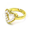 Oro Laminado Multi Stone Ring, Gold Filled Style Heart Design, with Ivory Pearl, Polished, Golden Finish, 01.341.0089