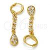 Oro Laminado Long Earring, Gold Filled Style Teardrop Design, with White Cubic Zirconia, Polished, Golden Finish, 02.217.0052