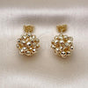 Oro Laminado Stud Earring, Gold Filled Style Ball and Disco Design, Diamond Cutting Finish, Golden Finish, 02.428.0028