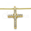 Oro Laminado Pendant Necklace, Gold Filled Style Cross Design, with White Cubic Zirconia, Polished, Golden Finish, 04.156.0169.18