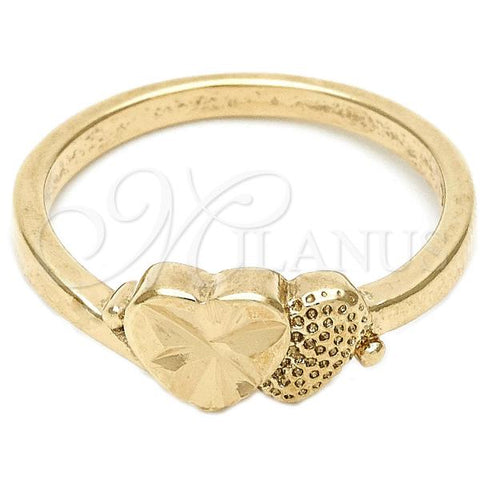 Oro Laminado Elegant Ring, Gold Filled Style Heart Design, Diamond Cutting Finish, Golden Finish, 01.63.0555.07 (Size 7)
