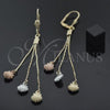 Oro Laminado Long Earring, Gold Filled Style Shell Design, Diamond Cutting Finish, Tricolor, 02.63.2110