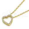 Oro Laminado Pendant Necklace, Gold Filled Style Heart Design, with White Micro Pave, Polished, Golden Finish, 04.156.0131.20