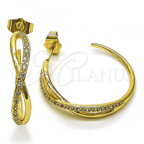 Oro Laminado Medium Hoop, Gold Filled Style Infinite Design, with White Micro Pave, Polished, Golden Finish, 02.210.0792.30