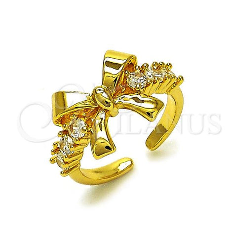 Oro Laminado Multi Stone Ring, Gold Filled Style Bow Design, with White Cubic Zirconia, Polished, Golden Finish, 01.341.0161