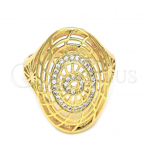 Oro Laminado Multi Stone Ring, Gold Filled Style with White Micro Pave, Polished, Golden Finish, 01.118.0022.09 (Size 9)