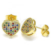 Oro Laminado Stud Earring, Gold Filled Style Heart Design, with Multicolor Micro Pave, Polished, Golden Finish, 02.94.0080.2