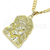 Oro Laminado Religious Pendant, Gold Filled Style Jesus Design, Diamond Cutting Finish, Golden Finish, 5.187.005