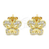 Oro Laminado Stud Earring, Gold Filled Style Butterfly Design, with White Micro Pave, Polished, Golden Finish, 02.233.0011.4