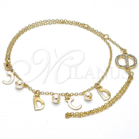 Oro Laminado Fancy Bracelet, Gold Filled Style Rolo Design, with Ivory Pearl, Polished, Golden Finish, 03.91.0064.14