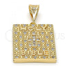 Oro Laminado Religious Pendant, Gold Filled Style Cross Design, with White Cubic Zirconia, Polished, Golden Finish, 05.185.0016