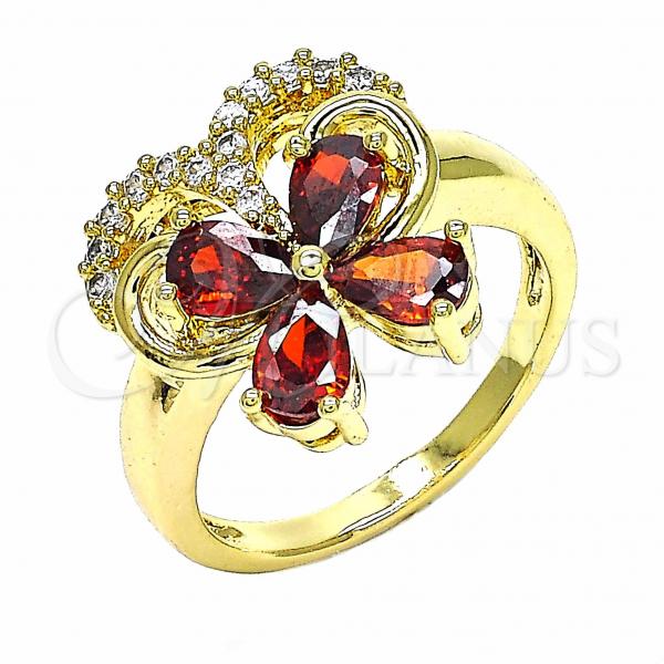 Oro Laminado Multi Stone Ring, Gold Filled Style Butterfly Design, with Garnet and White Cubic Zirconia, Polished, Golden Finish, 01.283.0012.08 (Size 8)