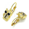 Oro Laminado Leverback Earring, Gold Filled Style Owl Design, with Black and White Micro Pave, Polished, Golden Finish, 02.210.0380.2