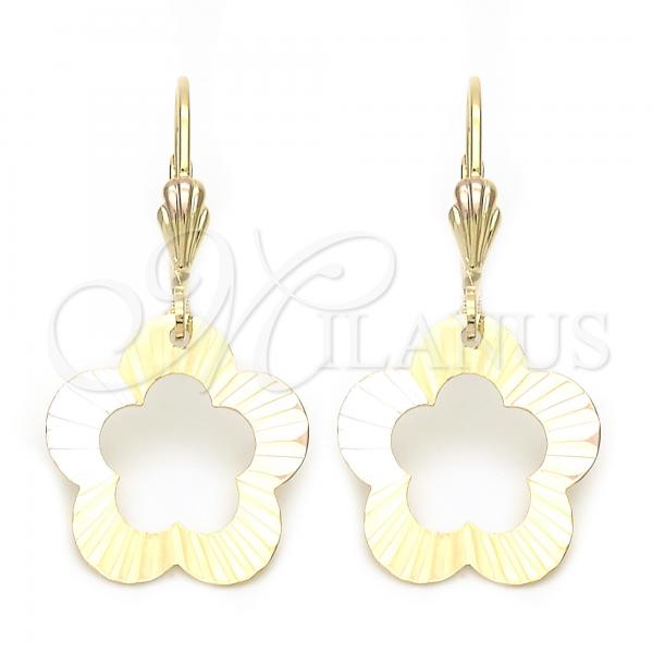 Oro Laminado Dangle Earring, Gold Filled Style Flower Design, Tricolor, 5.070.014