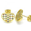 Oro Laminado Stud Earring, Gold Filled Style Heart Design, with Multicolor Micro Pave, Polished, Golden Finish, 02.156.0476.3