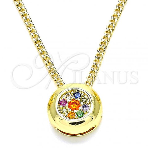 Oro Laminado Pendant Necklace, Gold Filled Style with Multicolor Micro Pave, Polished, Golden Finish, 04.156.0338.3.20