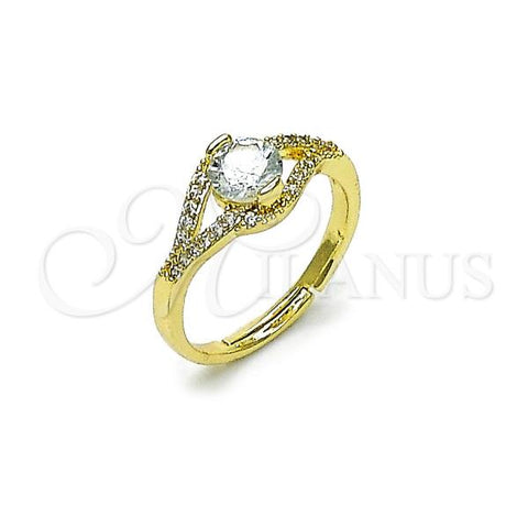 Oro Laminado Multi Stone Ring, Gold Filled Style Cluster Design, with White Cubic Zirconia and White Micro Pave, Polished, Golden Finish, 01.284.0100