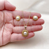 Oro Laminado Earring and Pendant Adult Set, Gold Filled Style Flower Design, with Ivory Pearl, Polished, Golden Finish, 10.342.0254