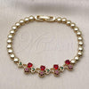 Oro Laminado Fancy Bracelet, Gold Filled Style Cherry and Heart Design, with Garnet and Ruby Cubic Zirconia, Polished, Golden Finish, 03.283.0482.07