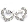 Sterling Silver Huggie Hoop, Heart Design, with White Cubic Zirconia, Polished, Rhodium Finish, 02.186.0139.1.15
