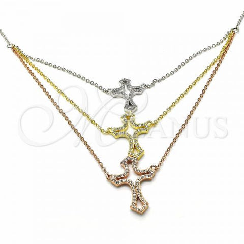 Sterling Silver Pendant Necklace, Cross Design, with White Cubic Zirconia, Polished, Tricolor, 04.290.0002.16