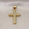 Oro Laminado Religious Pendant, Gold Filled Style Cross Design, with White Cubic Zirconia, Polished, Golden Finish, 05.342.0223