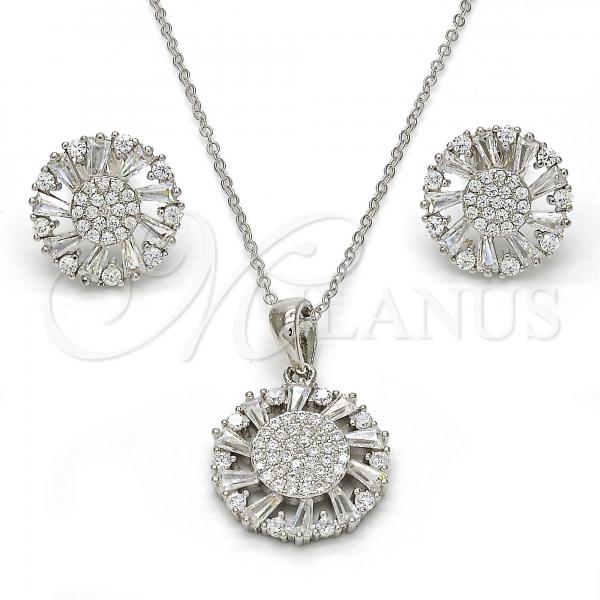 Sterling Silver Earring and Pendant Adult Set, with White Cubic Zirconia, Polished, Rhodium Finish, 10.286.0005